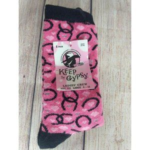 Keep it Gypsy Ladies Crew Socks Boot Size Large 8-10 1 Pair Pink Horseshoes NWT